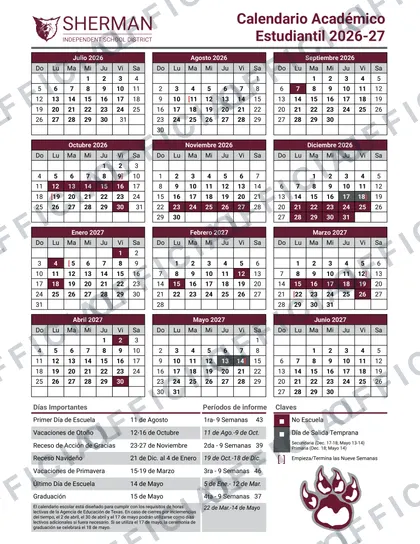 Sherman ISD 2026-27 calendar