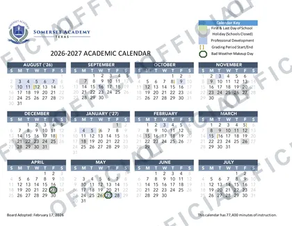 Somerset Academy Texas 2026-27 calendar