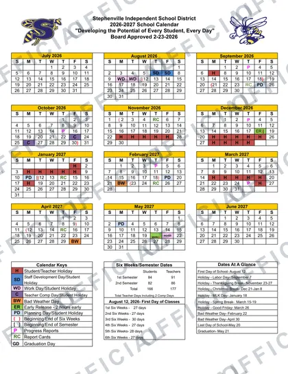 Stephenville Isd 2026-27 calendar
