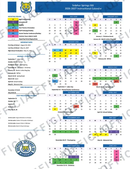 Sulphur Springs ISD 2026-27 calendar
