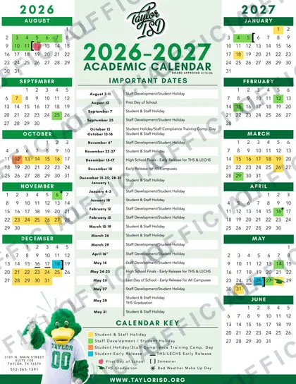 Taylor ISD 2026-27 calendar