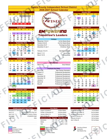 Zapata County Independent School District 2026-27 calendar
