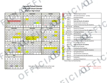 Brighton High School 2026-27 calendar