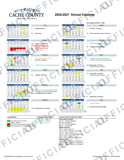 Cache County School District 2026-27 calendar