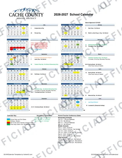 Cache County School District 2026-27 calendar