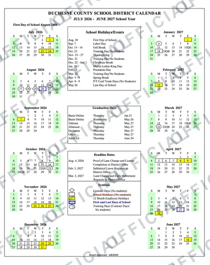 DUCHESNE COUNTY SCHOOL DISTRICT 2026-27 calendar
