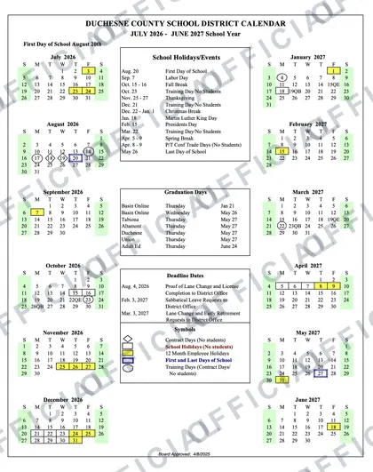 DUCHESNE COUNTY SCHOOL 2026-27 calendar