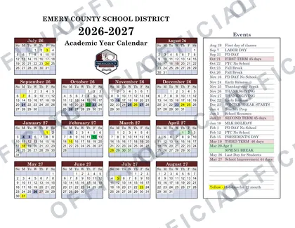 Emery County Schools 2026-27 calendar