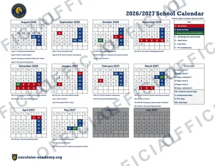 Excelsior Academy 2026-27 calendar