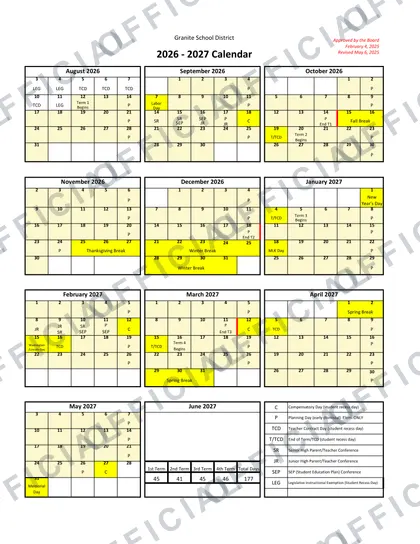 Granite School District 2026-27 calendar