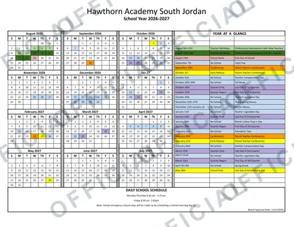 Hawthorn Academy South Jordan Calendars 2026-27 calendar
