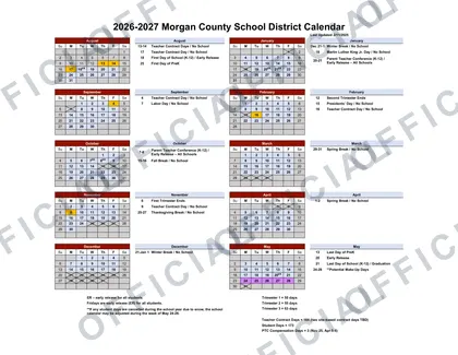 Morgan County School 2026-27 calendar