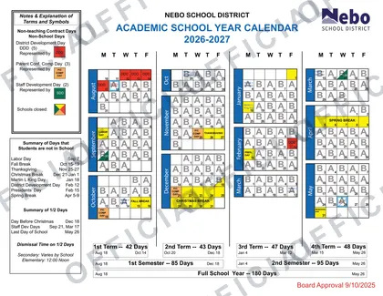 Nebo School District 2026-27 calendar