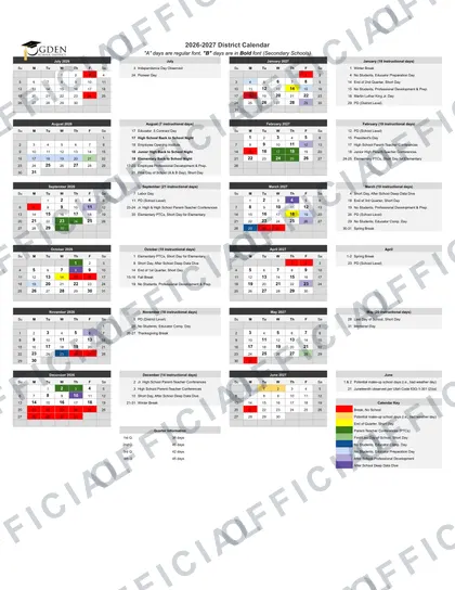 Ogden School District 2026-27 calendar