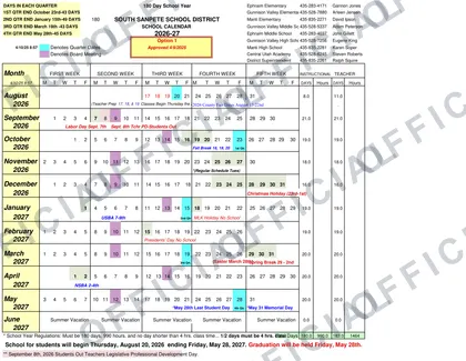 SOUTH SANPETE SCHOOL DISTRICT 2026-27 calendar