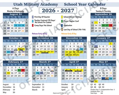 Utah Military Academy 2026-27 calendar