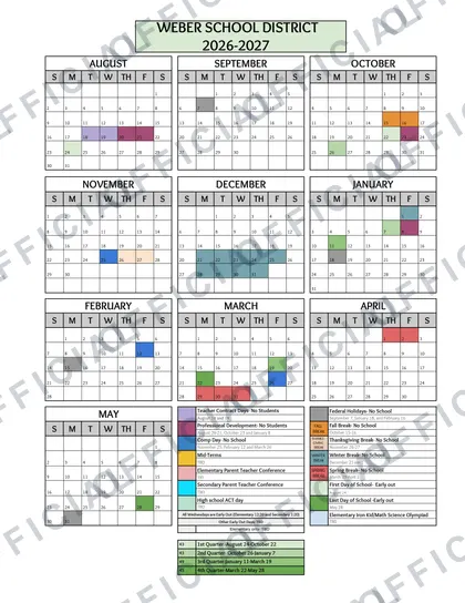 Weber School District 2026-27 calendar