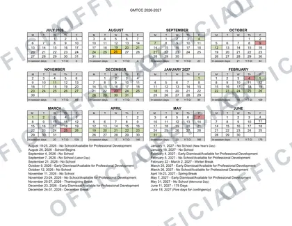 GMTCC 2026-27 calendar