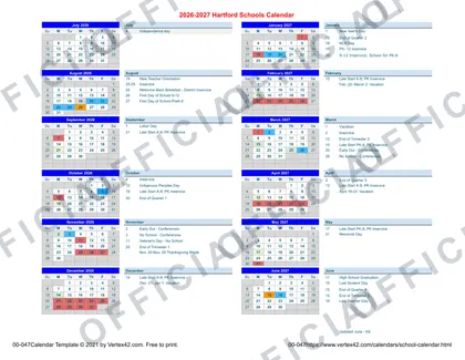 Hartford Schools 2026-27 calendar
