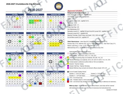 Charlottesville City Schools 2026-27 calendar