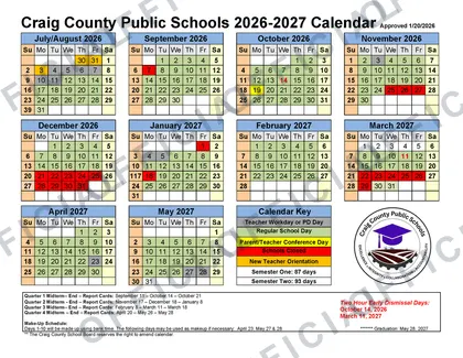 Craig County Public Schools 2026-27 calendar
