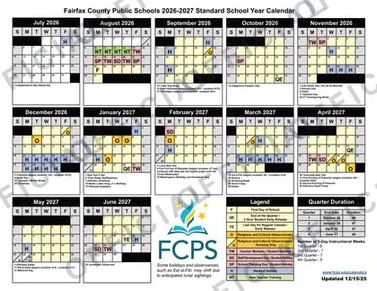 Fairfax County Public Schools 2026-27 calendar