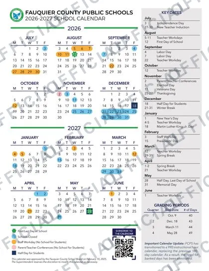 Fauquier County Public Schools 2026-27 calendar