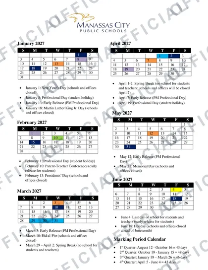 Manassas City Public Schools 2026-27 calendar