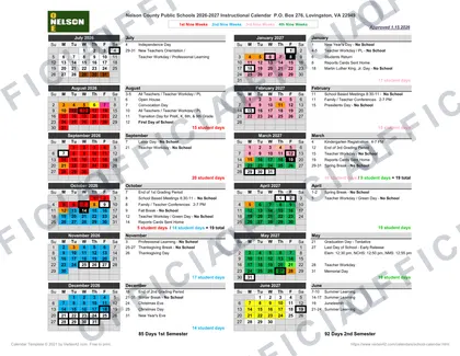 Nelson County Public Schools 2026-27 calendar