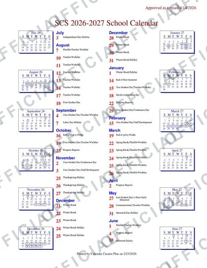 SCS 2026-27 calendar