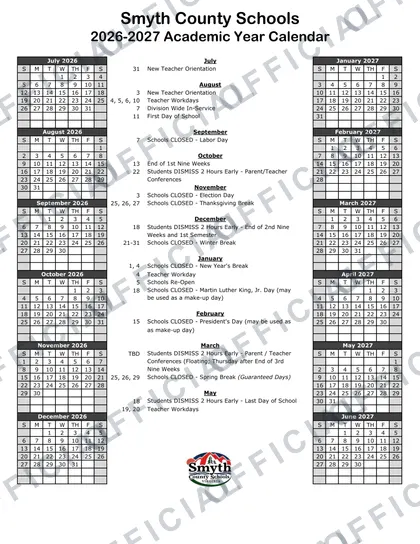 Smyth County Schools 2026-27 calendar
