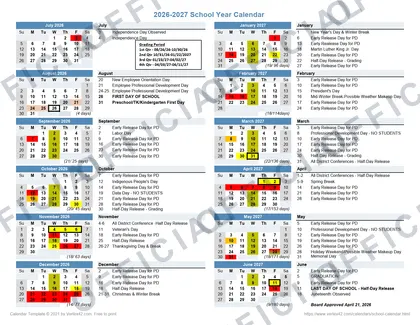 School Year 2026-27 calendar