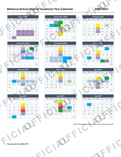Bellevue School District 2026-27 calendar