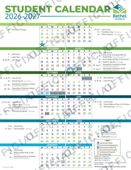 Bethel School District 403 2026-27 calendar
