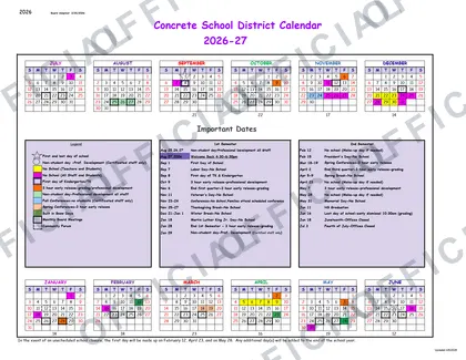 Concrete School District 2026-27 calendar