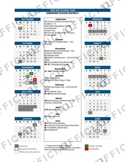 Dieringer School District 2026-27 calendar