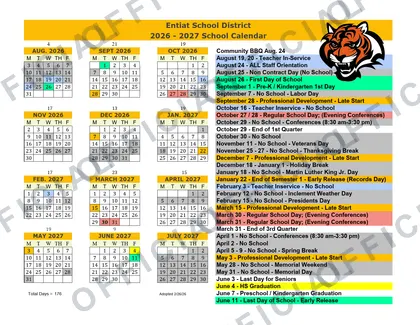 Entiat School District 2026-27 calendar