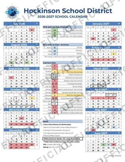 Hockinson School District 2026-27 calendar