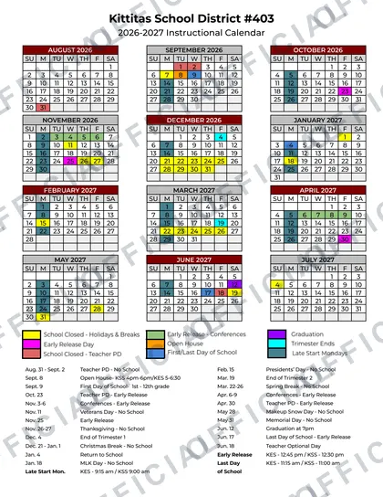 Kittitas School District #403 2026-27 calendar