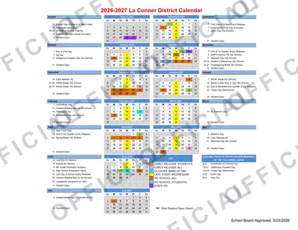La Conner District 2026-27 calendar