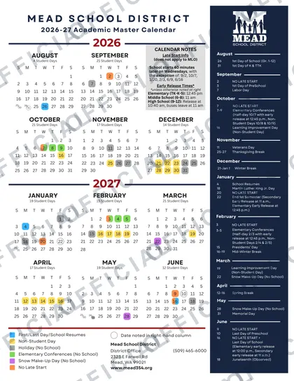 Mead School District 2026-27 calendar