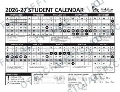 Mukilteo Schools 2026-27 calendar