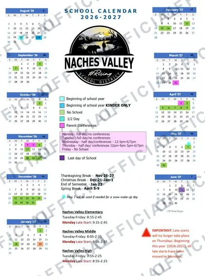 NACHES VALLEY SCHOOL DISTRICT 2026-27 calendar