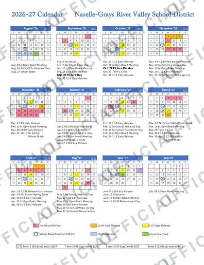 Naselle-Grays River Valley School District 2026-27 calendar