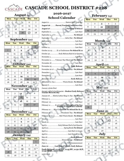 NEWPORT SCHOOL DISTRICT 2026-27 calendar
