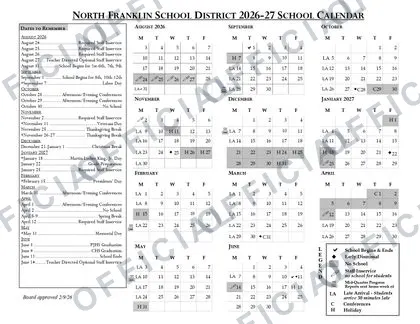 NFSD North Franklin School District 2026-27 calendar