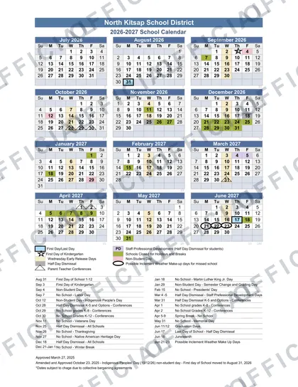 North Kitsap School District 2026-27 calendar