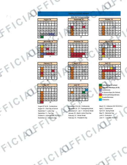 Oroville School District 2026-27 calendar