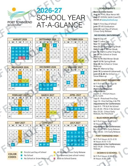Port Townsend School District 2026-27 calendar