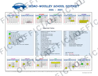 Sedro-Woolley School District 2026-27 calendar